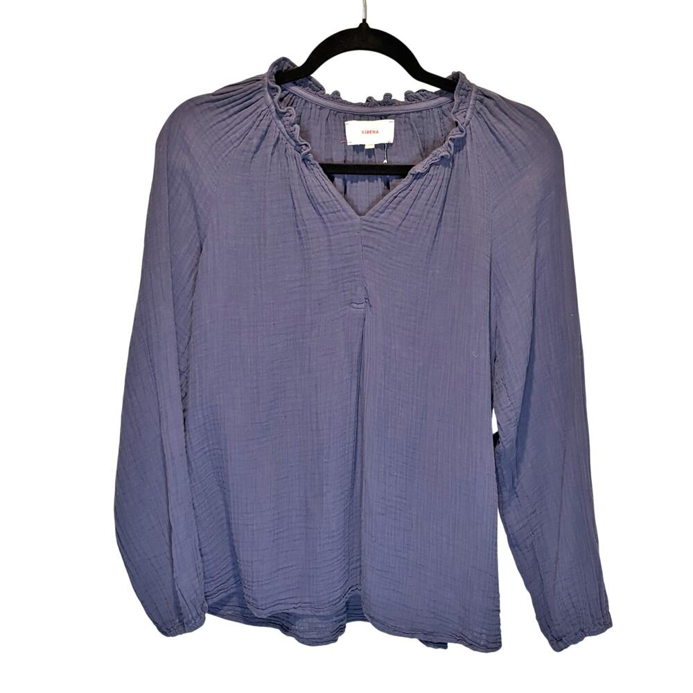 Xirena Smoky Blue Textured Camila Gauze Cotton Long Sleeve Top - size Small